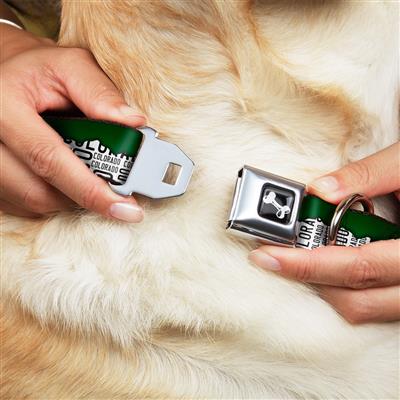 Dog Bone Black/Silver Seatbelt Buckle Collar - Colorado Mountains Green/White/Black Text