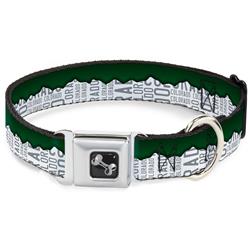 Dog Bone Black/Silver Seatbelt Buckle Collar - Colorado Mountains Green/White/Gray Text