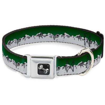 Dog Bone Black/Silver Seatbelt Buckle Collar - Colorado Mountains Green/Grays