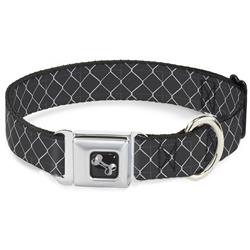 Dog Bone Black/Silver Seatbelt Buckle Collar - Chain Link Fence Grays