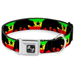 Dog Bone Black/Silver Seatbelt Buckle Collar - Cali Bear/Star Silhouette Rasta/Black