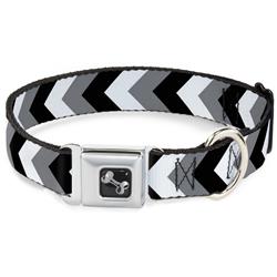 Dog Bone Black/Silver Seatbelt Buckle Collar - Chevron White/Gray/Black