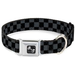 Dog Bone Black/Silver Seatbelt Buckle Collar - Checker Weathered2 Black/Gray