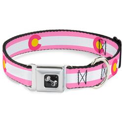 Dog Bone Black/Silver Seatbelt Buckle Collar - Colorado Flags5 Repeat Light Pink/White/Pink/Yellow