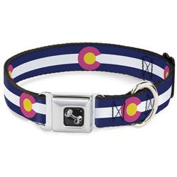 Dog Bone Black/Silver Seatbelt Buckle Collar - Colorado Flags6 Repeat Blue/White/Pink/Yellow