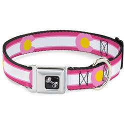 Dog Bone Black/Silver Seatbelt Buckle Collar - Colorado Flags7 Repeat Pinks/White/Light Pink/Yellow