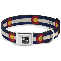 Dog Bone Black/Silver Seatbelt Buckle Collar - Colorado Flags2 Repeat Vintage