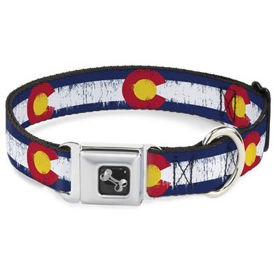 Dog Bone Black/Silver Seatbelt Buckle Collar - Colorado Flags2 Repeat Weathered