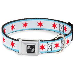 Dog Bone Black/Silver Seatbelt Buckle Collar - Chicago Flag