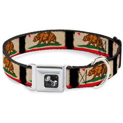 Dog Bone Black/Silver Seatbelt Buckle Collar - California Flag Distressed Painting Blocks