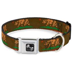 Dog Bone Black/Silver Seatbelt Buckle Collar - California Flag Weathered Browns