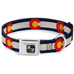 Dog Bone Black/Silver Seatbelt Buckle Collar - Colorado Flags2 Repeat Vintage2