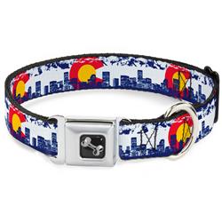 Dog Bone Black/Silver Seatbelt Buckle Collar - Colorado Skyline/Mountains