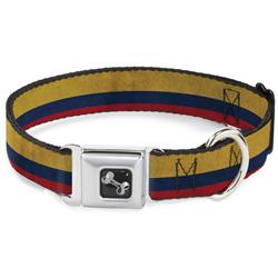 Dog Bone Black/Silver Seatbelt Buckle Collar - Colombia Flag Distressed