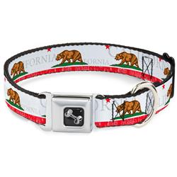 Dog Bone Black/Silver Seatbelt Buckle Collar - CALIFORNIA Bear/Star/Crackle Stripe White/Gray/Red
