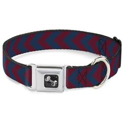 Dog Bone Black/Silver Seatbelt Buckle Collar - Chevron2 Red/Navy
