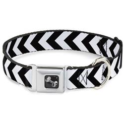 Dog Bone Black/Silver Seatbelt Buckle Collar - Chevron2 White/Black