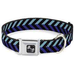 Dog Bone Black/Silver Seatbelt Buckle Collar - Chevron3 Split Turquoise/Purple/Black