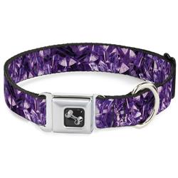 Dog Bone Black/Silver Seatbelt Buckle Collar - Crystals Purples