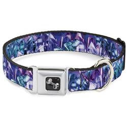 Dog Bone Black/Silver Seatbelt Buckle Collar - Crystals2 Blues/Purples