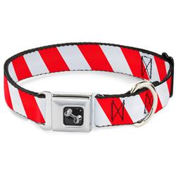 Dog Bone Black/Silver Seatbelt Buckle Collar - Candy Cane2 Stripe White/Red