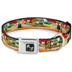 Dog Bone Black/Silver Seatbelt Buckle Collar - Chicago Style Hot Dog Vivid