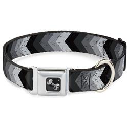 Dog Bone Black/Silver Seatbelt Buckle Collar - Chevron Weathered Black/Grays