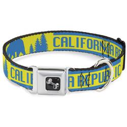 Dog Bone Black/Silver Seatbelt Buckle Collar - CALIFORNIA REPUBLIC/Bear/Stars Silhouette Yellow/Blue