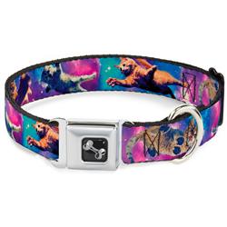 Dog Bone Black/Silver Seatbelt Buckle Collar - Cats in Space Pinks/Blues