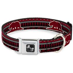 Dog Bone Black/Silver Seatbelt Buckle Collar - Cali Bear/Aztec4 Black/Dark Reds/Cream
