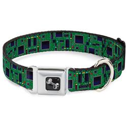 Dog Bone Black/Silver Seatbelt Buckle Collar - Circuit Board2