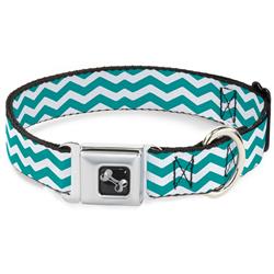 Dog Bone Black/Silver Seatbelt Buckle Collar - Chevron Stripe White/Teal
