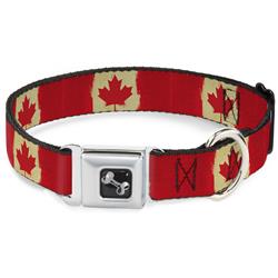 Dog Bone Black/Silver Seatbelt Buckle Collar - Canada Flag Painted