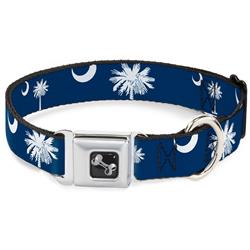 Dog Bone Black/Silver Seatbelt Buckle Collar - South Carolina Flags Scattered