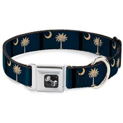 Dog Bone Black/Silver Seatbelt Buckle Collar - South Carolina Flag Distressed/Black