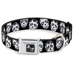 Dog Bone Black/Silver Seatbelt Buckle Collar - Sugar Skulls Black/White/Black