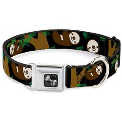 Dog Bone Black/Silver Seatbelt Buckle Collar - Sloth Face/Hanging Black