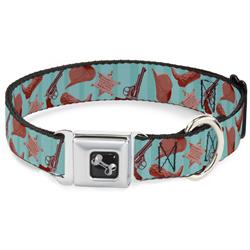 Dog Bone Black/Silver Seatbelt Buckle Collar - Sheriff's Gear/Vertical Stripe Turquoise/Browns