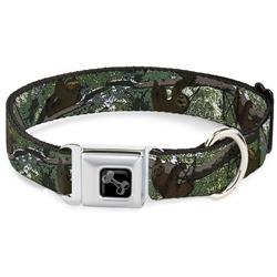 Dog Bone Black/Silver Seatbelt Buckle Collar - Sloth Tree Hanging Posterized
