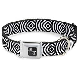 Dog Bone Black/Silver Seatbelt Buckle Collar - Square Target White/Black