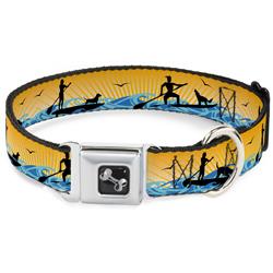 Dog Bone Black/Silver Seatbelt Buckle Collar - SUP w/Dog Yellows/Blues/Black
