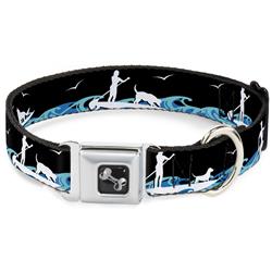 Dog Bone Black/Silver Seatbelt Buckle Collar - SUP w/Dog Black/Blues/White