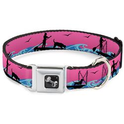 Dog Bone Black/Silver Seatbelt Buckle Collar - SUP w/Dog Pink/Blues/Black