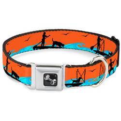 Dog Bone Black/Silver Seatbelt Buckle Collar - SUP w/Dog Neon Orange/Blues/Black