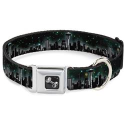 Dog Bone Black/Silver Seatbelt Buckle Collar - Seattle Vivid Skyline/Space Dust