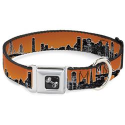 Dog Bone Black/Silver Seatbelt Buckle Collar - San Francisco Vivid Skyline Orange Fade/Black