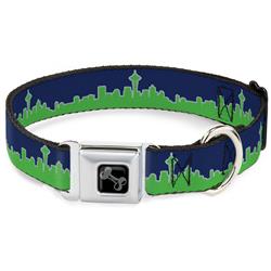 Dog Bone Black/Silver Seatbelt Buckle Collar - Seattle Skyline Navy/Gray/Green
