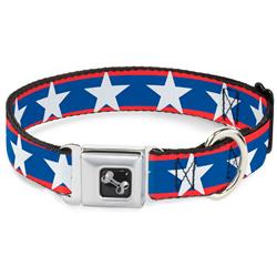 Dog Bone Black/Silver Seatbelt Buckle Collar - Stars/Stripes Red/Blue/White