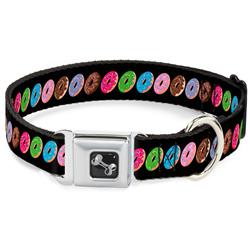 Dog Bone Black/Silver Seatbelt Buckle Collar - Sprinkle Donuts Black/Multi Color