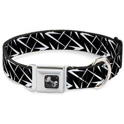Dog Bone Black/Silver Seatbelt Buckle Collar - Spikes Scattered Black/White